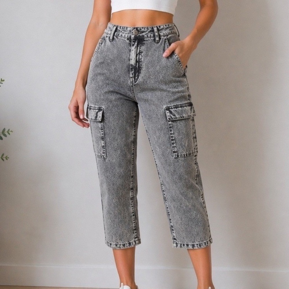 Haikure Pure Noam Cargo Jeans Grey Marble Acid Wash Made in Italy Size 33 NWT